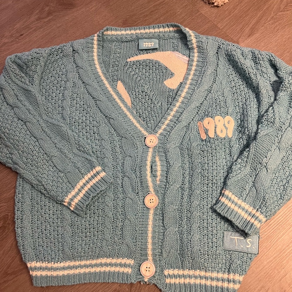 Taylor Swift Blue Cable Knit Cardigan with 1989 Patch